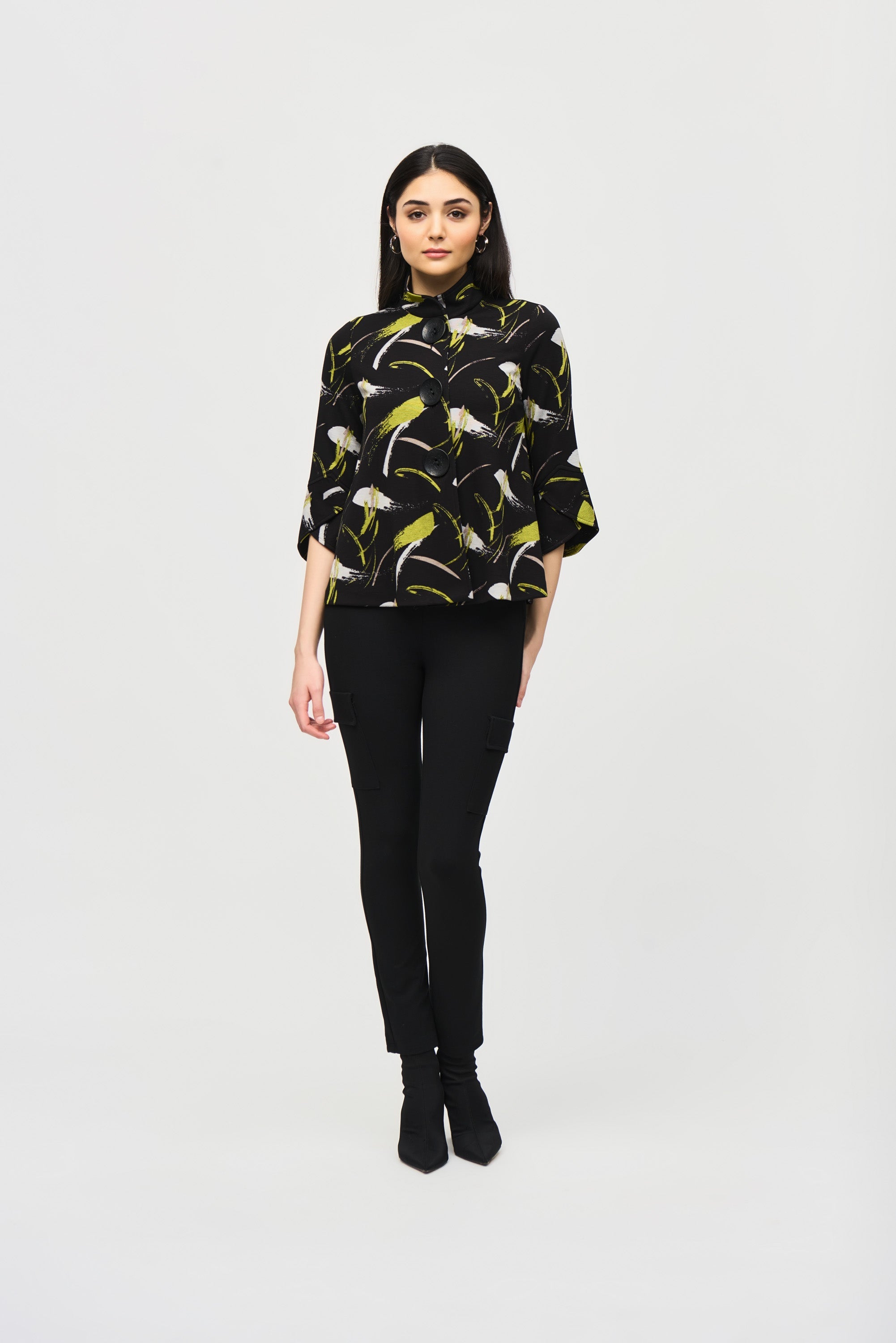 Sweater Knit Abstract Print Trapeze Jacket