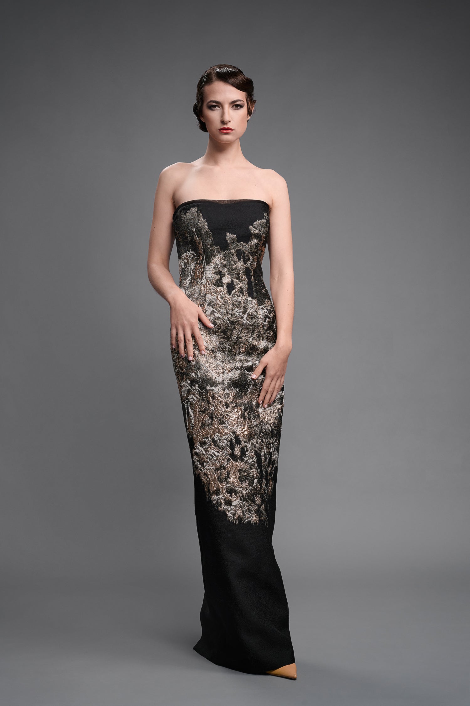 Jacquard Slim Strapless Gown