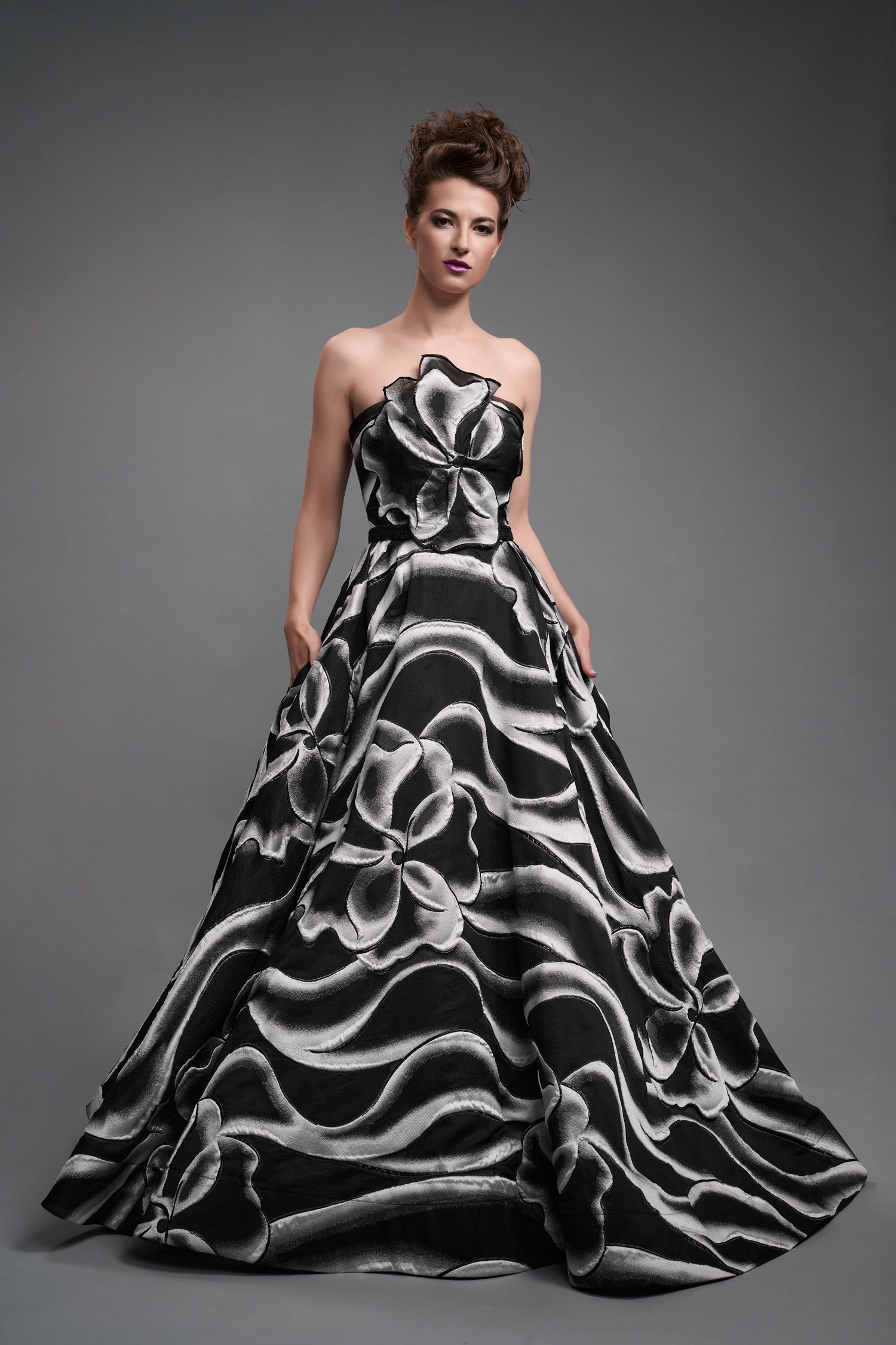 Long Dress Strapless Floral Pattern