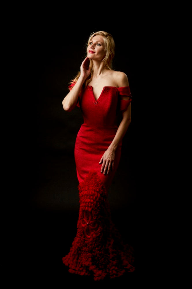 Gorgeous Mermaid Gown with silk chiffon ruffled skirt