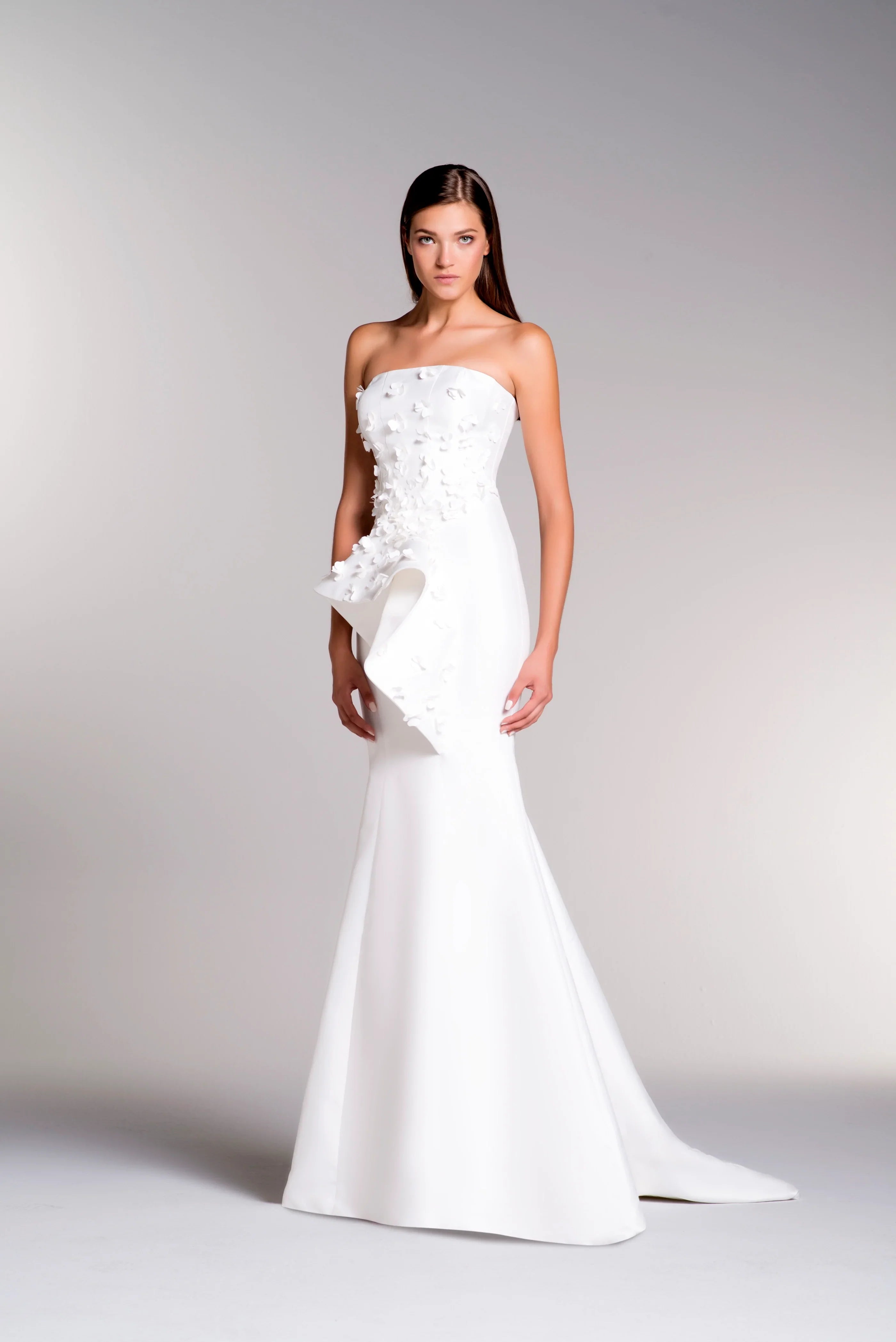 Flower Detailed Long White Gown