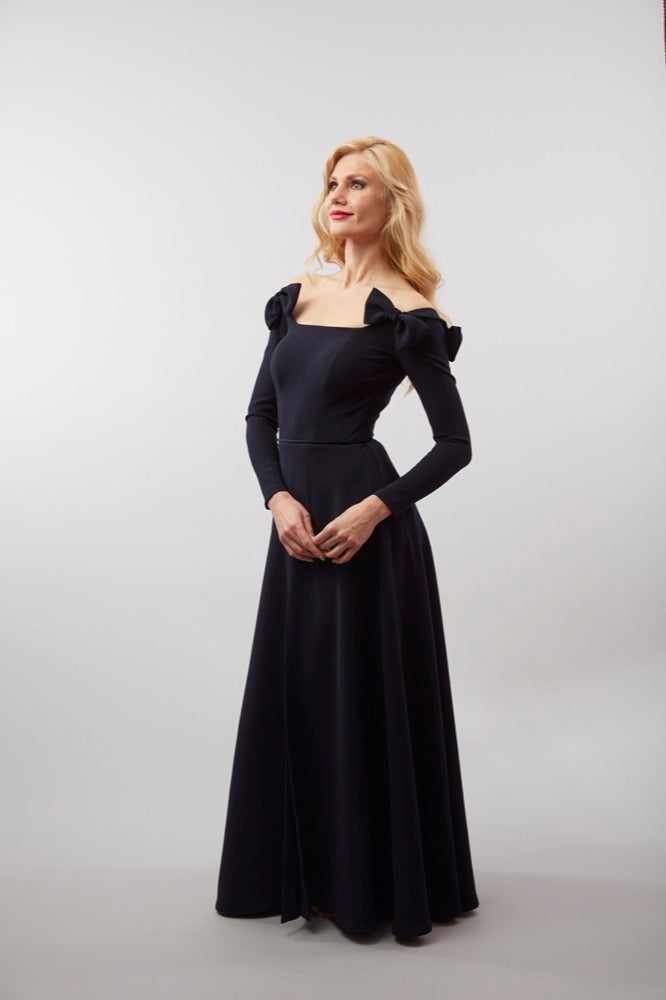 Long Sleeve Crepe Evening Gown