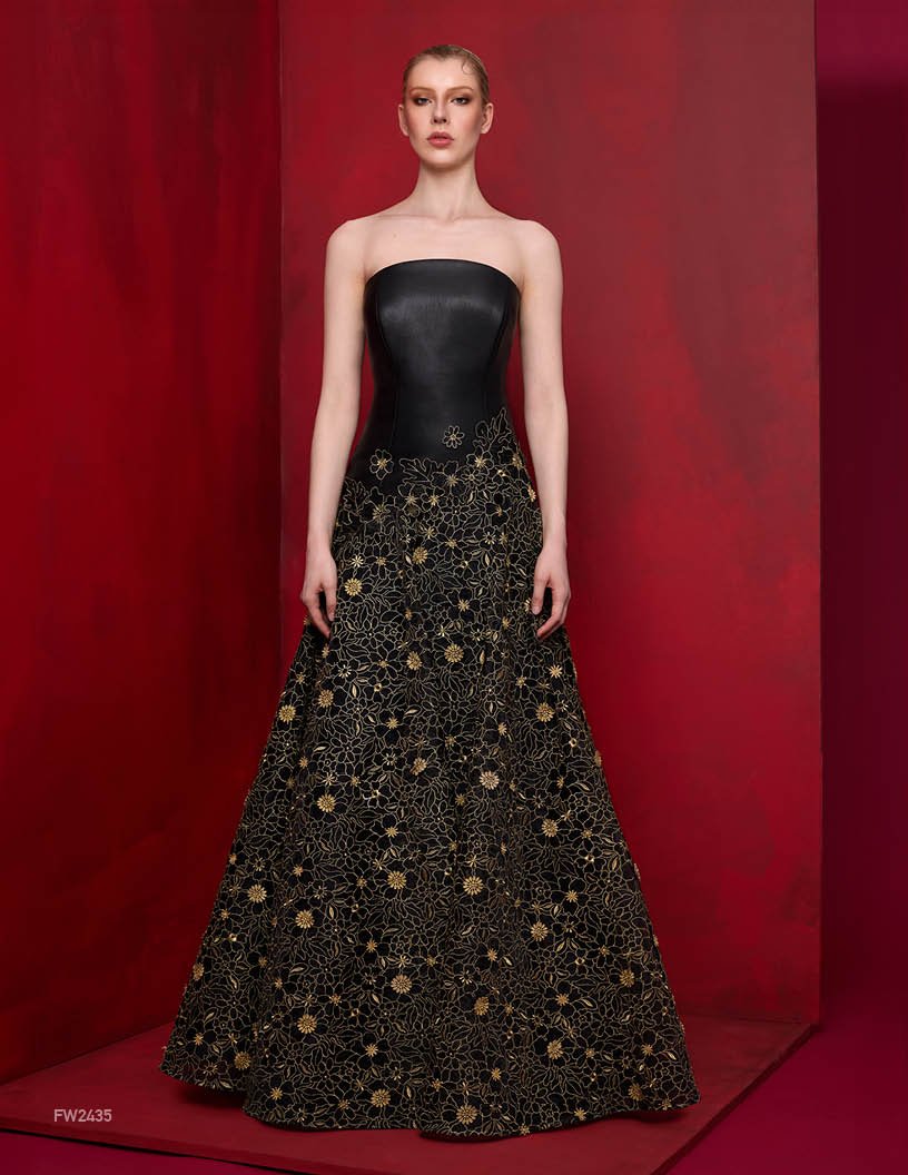 Long Strapless Dress w/ Pleather Top