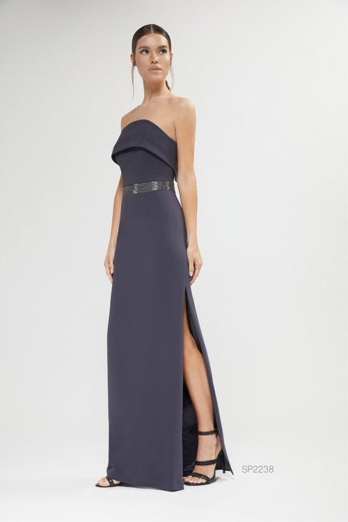 Crepe Fold Over Gown w/ Belt