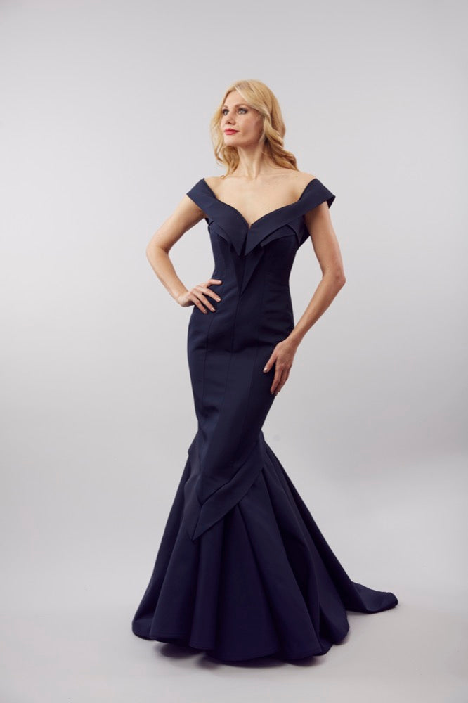 Off-the- Shoulder Silk Faille Mermaid Gown