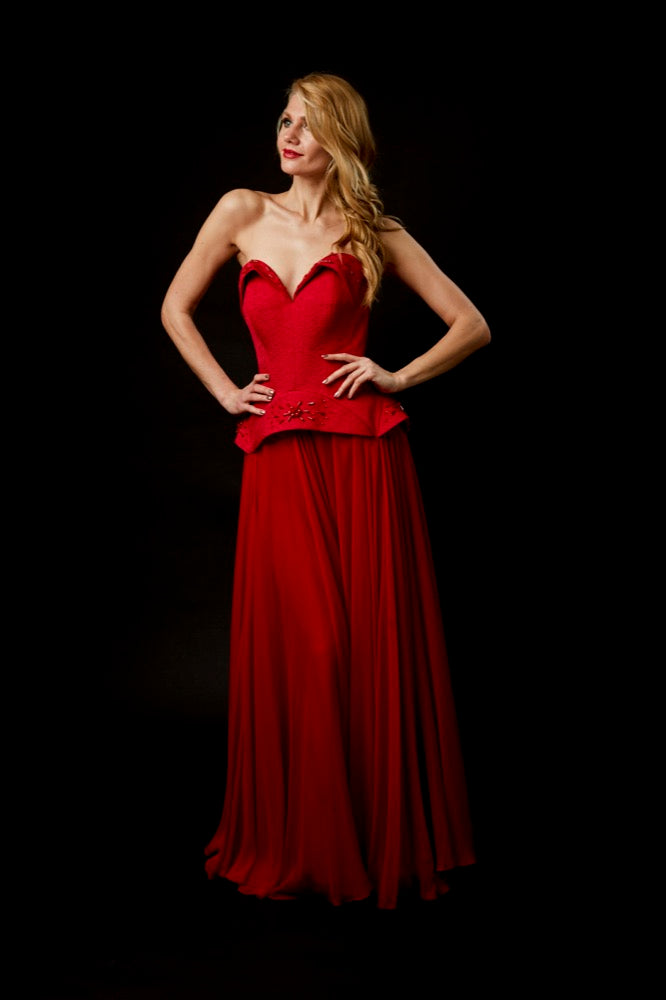 Strapless Silk Brocade A-Line Gown