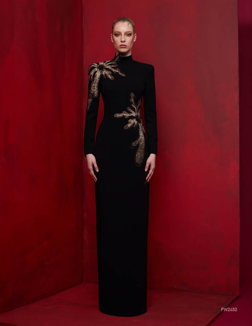 Long Dress Crepe & Floral Beaded Appliques