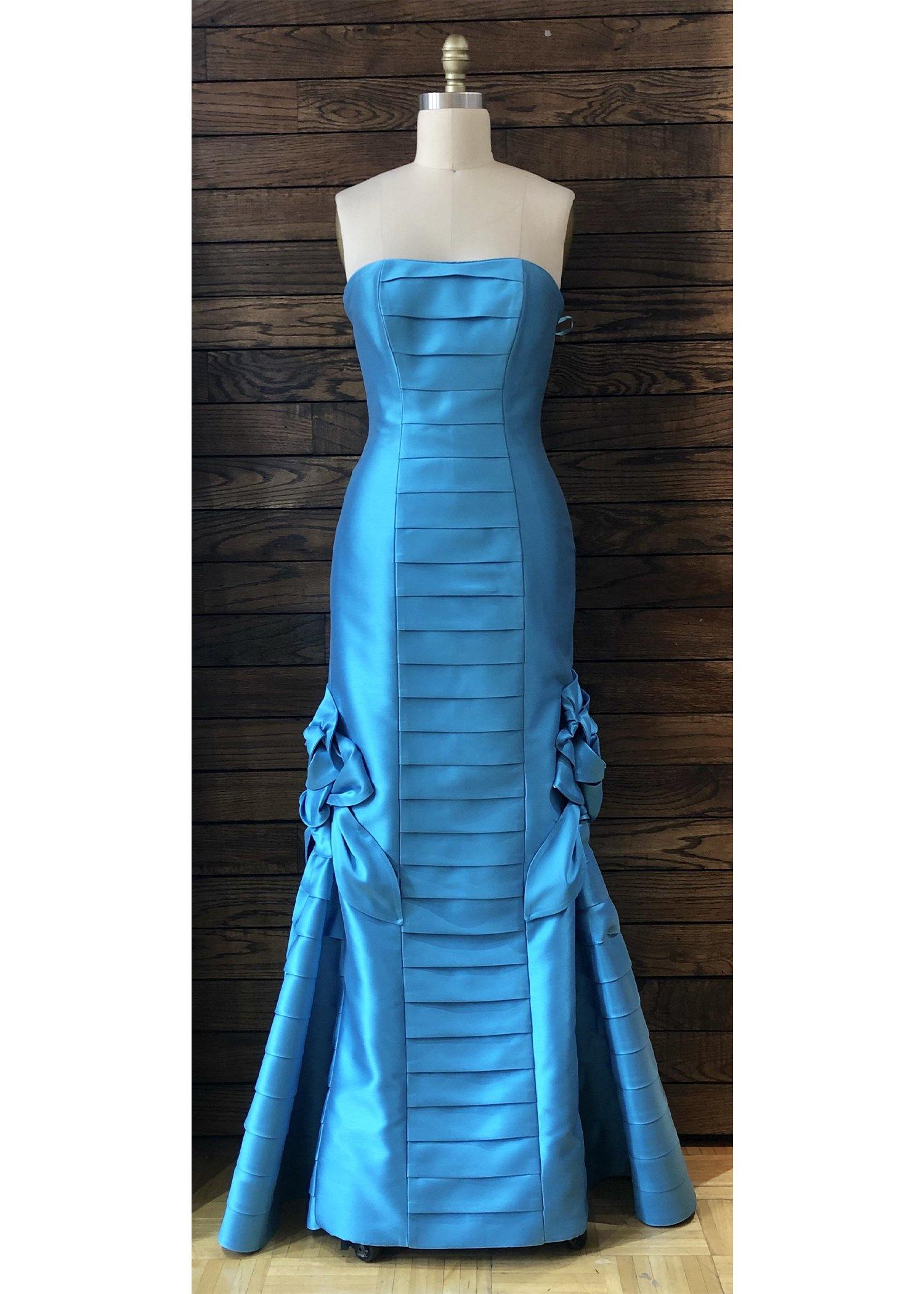 Hand Tucked Ladder Pleated Slim Strapless Gown