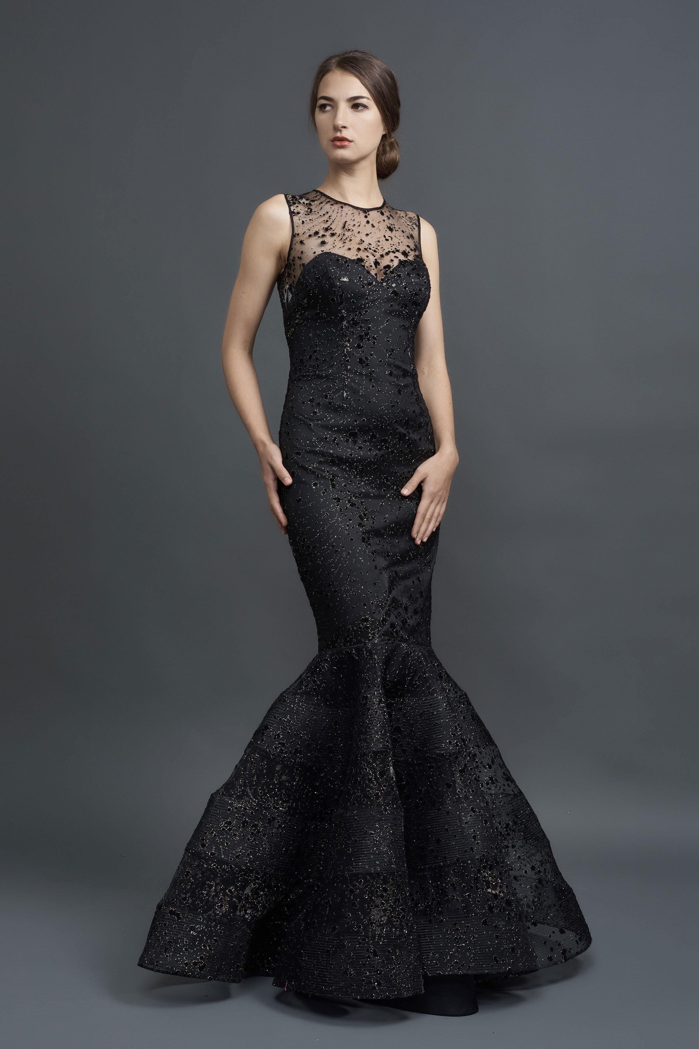 Metallic French Flocked Strapless Mermaid Gown