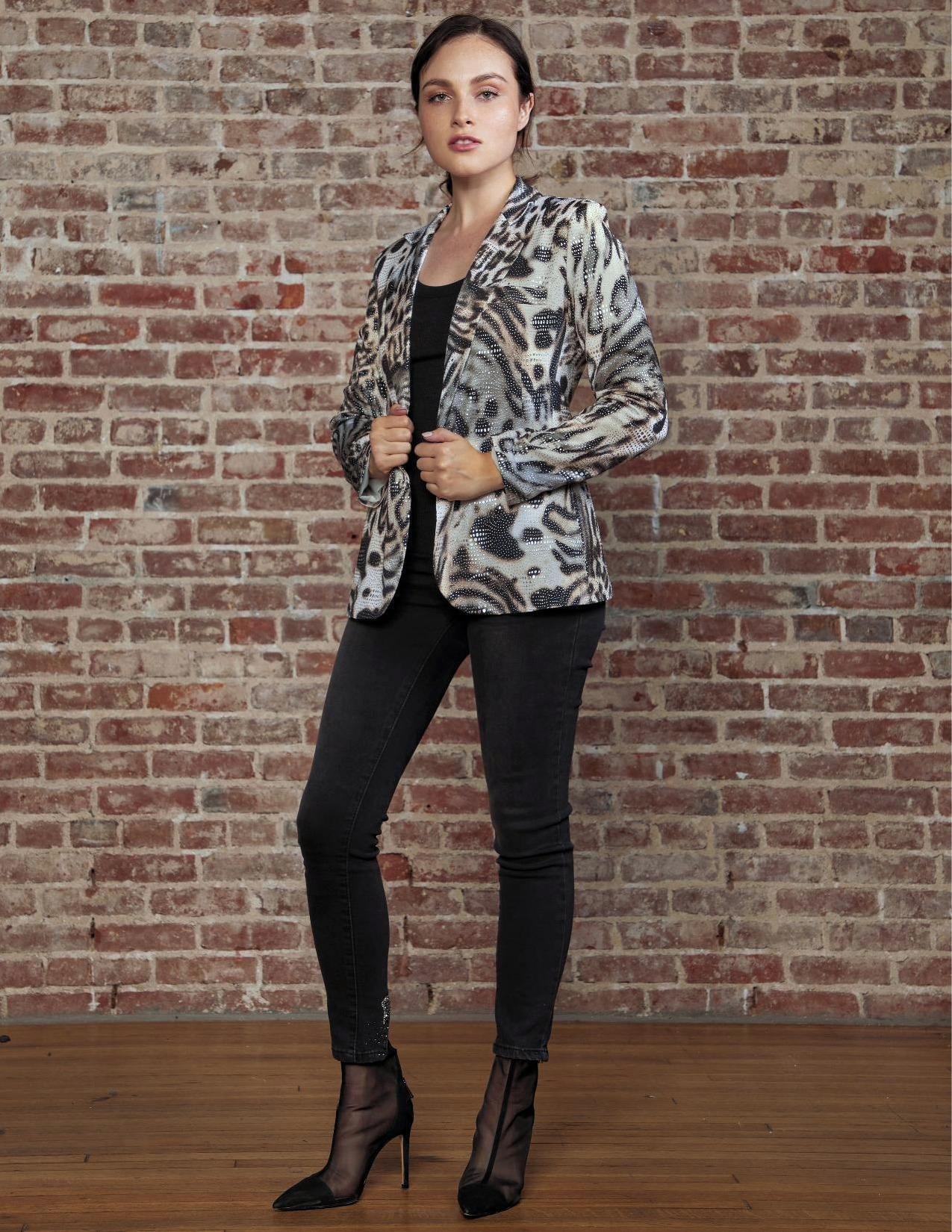Animal Pattern Blazer with Paint Splat