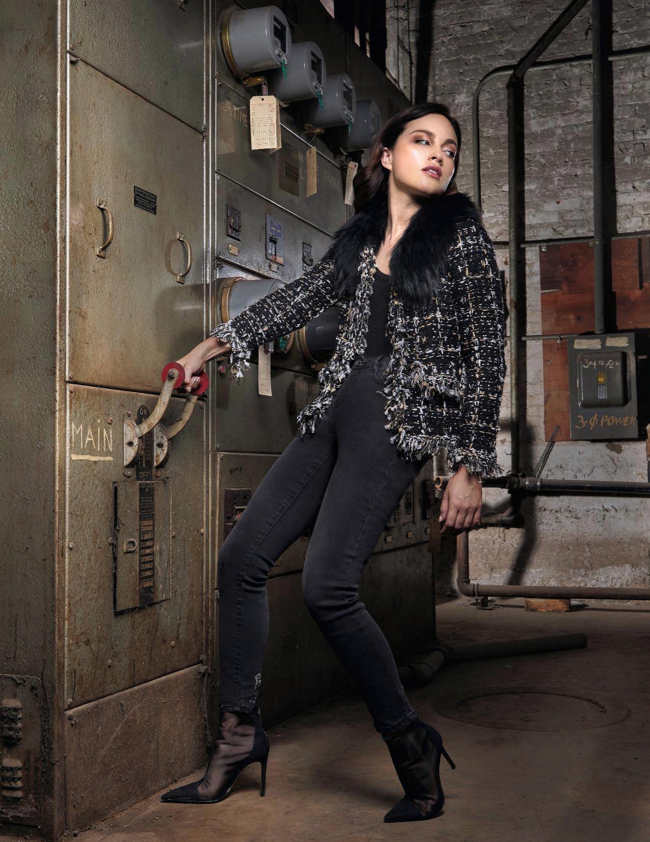 Tweed Jacket with Removable Fur Collar