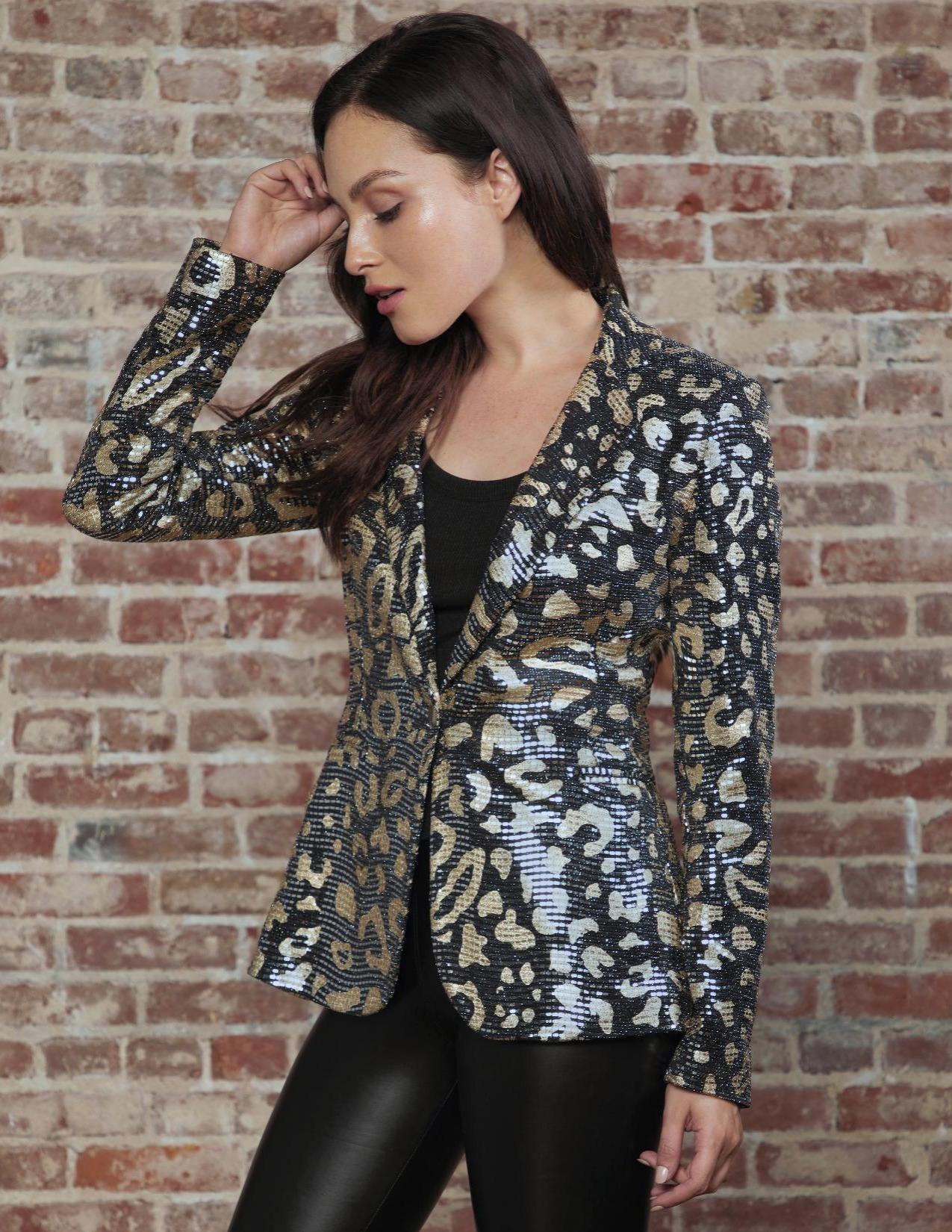 Animal Pattern Sequin Blazer