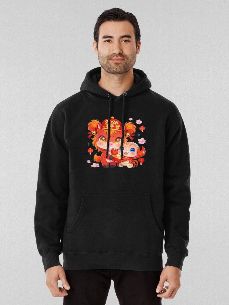 2026 Fire Horse Cancer Lunar Blessing Hoodie Black