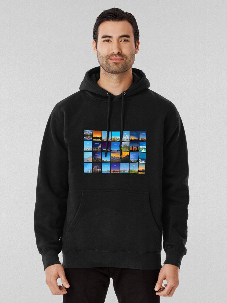 Classic World Travel Posters Collection Graphic Hoodie Black