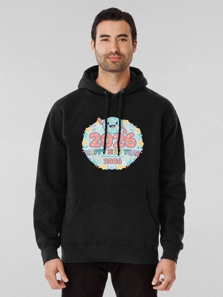 Celebrate 2026 Happy New Year Globe Hoodie Black