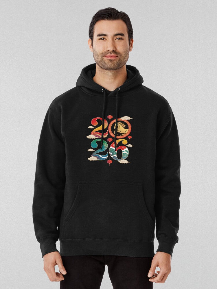 Chinese New Year 2026 Year of the Horse Hoodie Black