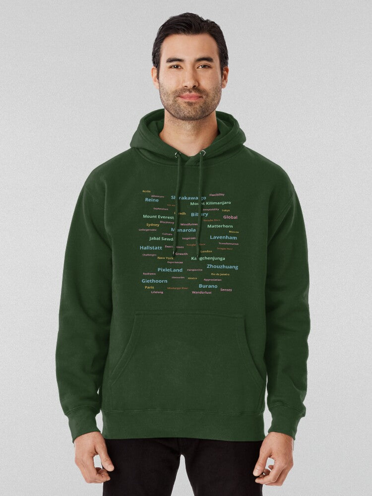 Around the World Global Traveler Map Graphic Hoodie Green