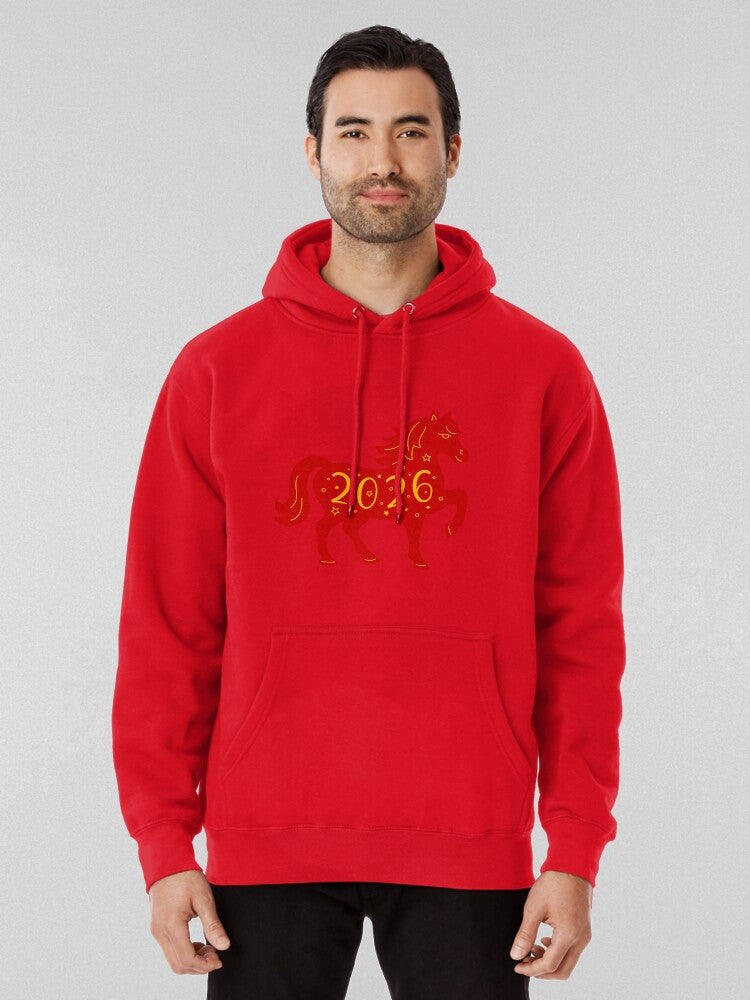 2026 New Year Red Horse Traditional Asian Hoodie Red