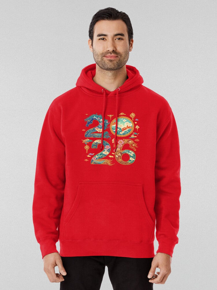 2026 Happy New Year Festive Celebration Hoodie Red
