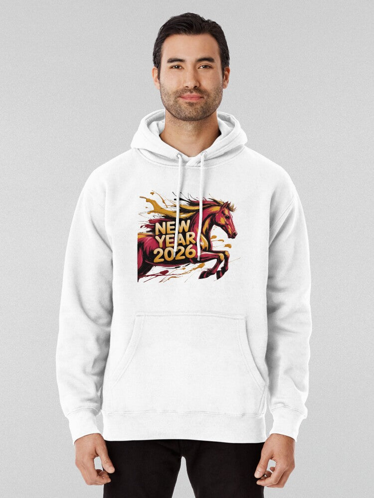 2026 Zodiac Horse Lucky New Year Design Hoodie White