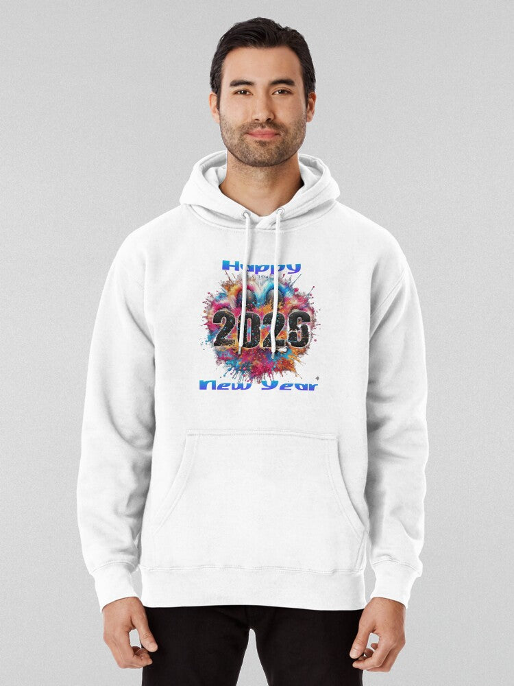 2026 New Year Cat Lover Paint Splatter Hoodie White