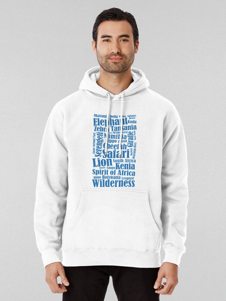 Africa Adventure Safari Elephant and Lion Wildlife Hoodie White