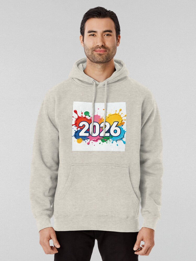 2026 Watercolor Splash Bold Colorful Hoodie Oatmeal Heather