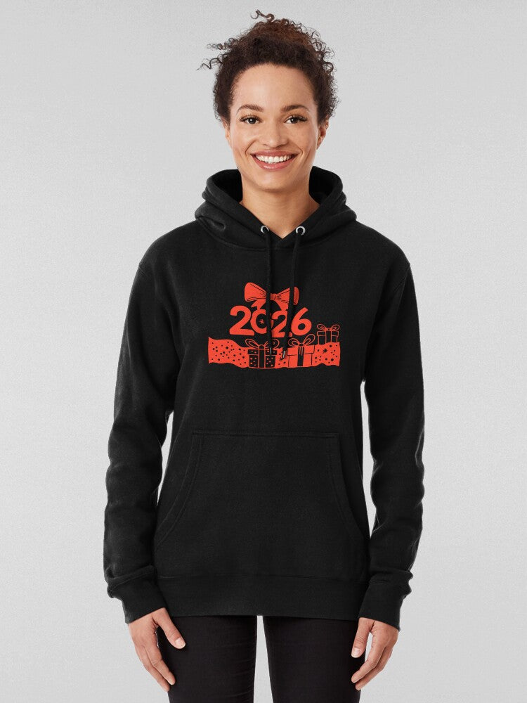 2026 New Year Gift Celebration Graphic Hoodie Black