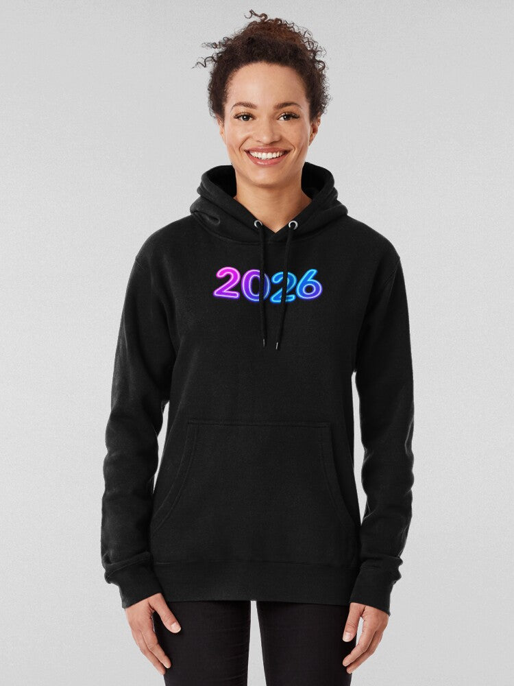 2026 Balloons Festive New Year Celebration Hoodie Black
