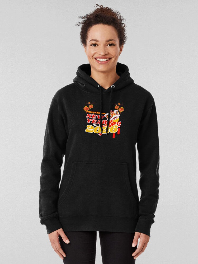 Celebrate Lunar New Year 2026 Joyful Horse Hoodie Black