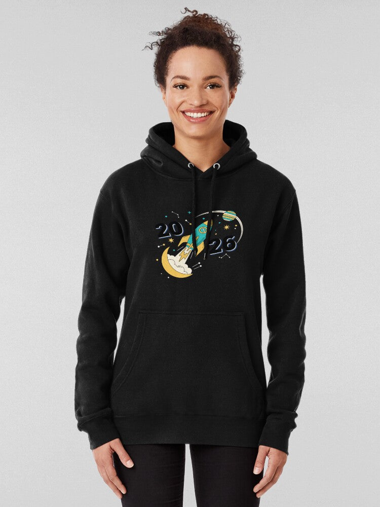 2026 Rocket Launch New Year Space Adventure Hoodie Black