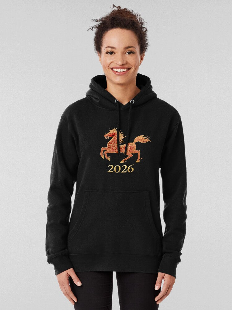 2026 Fire Horse Zodiac Lunar Astrology Hoodie Black