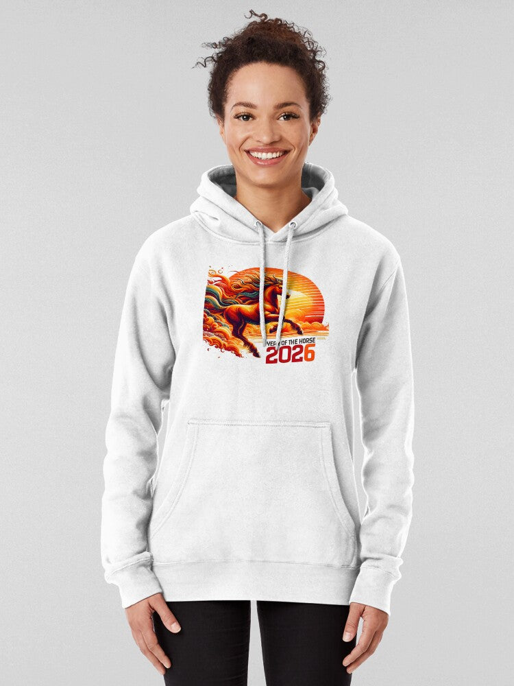 2026 Year of the Horse Zodiac Symbol Hoodie White