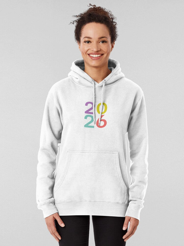 2026 Greetings Soft Pastel Color New Year Hoodie White