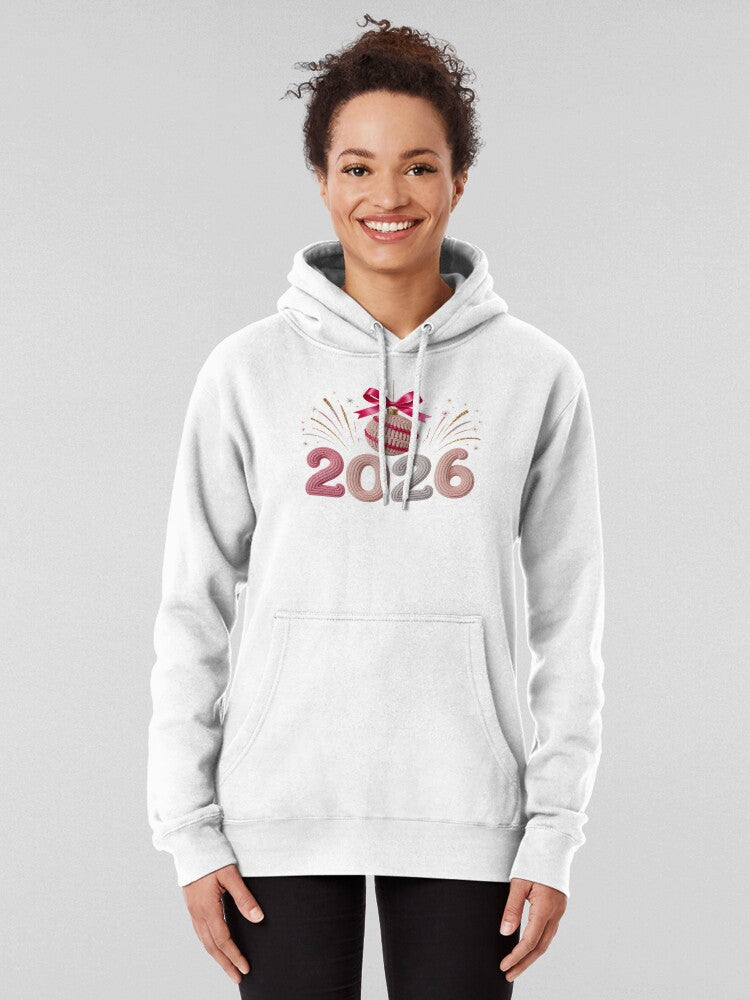 Celebrating 2026 New Year Holiday Graphic Hoodie White