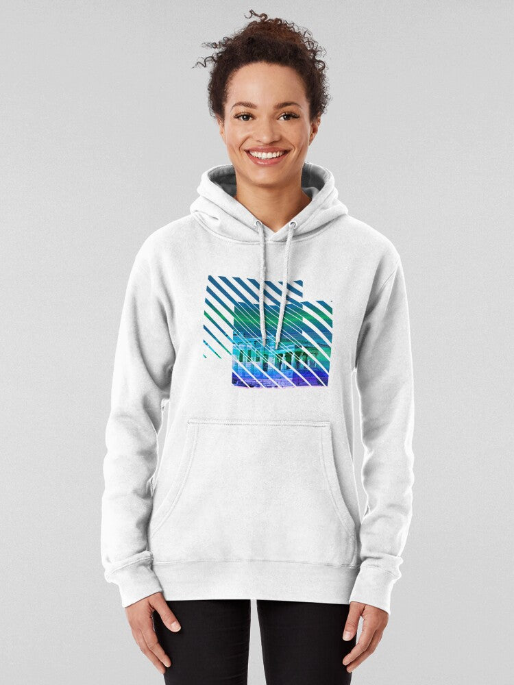 Ancient Greece Temple Green Line Art Aesthetic Hoodie White